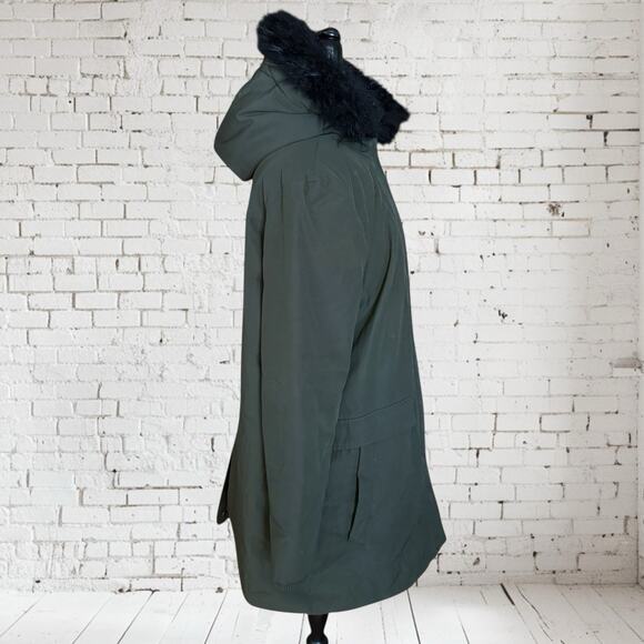 Bass Parka Puffer Jacket Sz XL Womens Olive Down Quilted Black Faux Fur Hood - Picture 4 of 12